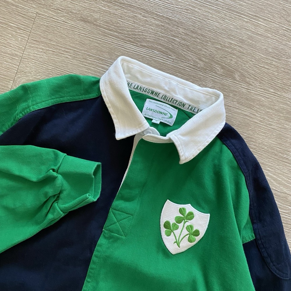Vintage Ireland Rugby Polo Shirt Men's XL Long Sleeve Lansdowne Shoulder Pad